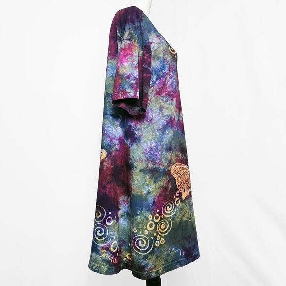 Grebe Batik Art To Wear Handmade Tie-Dye Butterfly Print Cotton Dress Size L - Picture 2 of 5